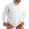 Hularka Mens One-Piece Turn-Down Collar Buttons Long Sleeves Shirts Top Bodysuit Jumpsuit Underwear White Large view 3