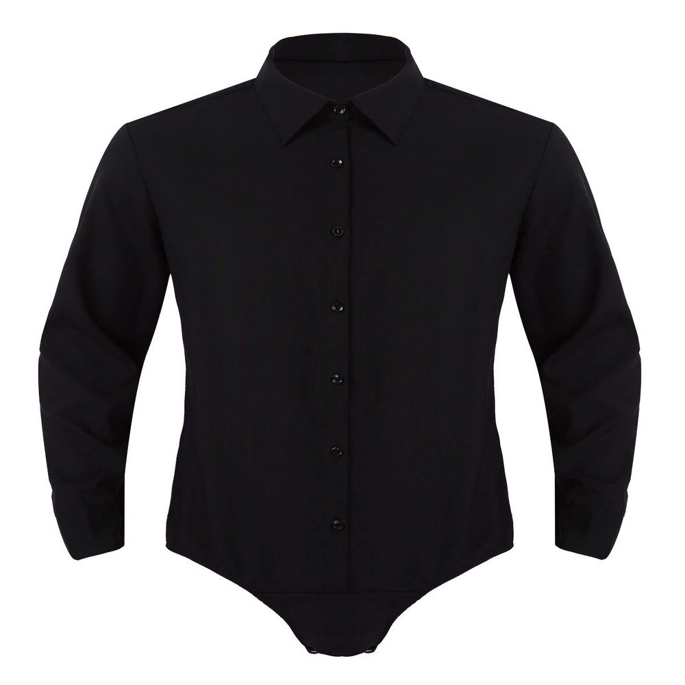 Hularka Mens One-Piece Turn-Down Collar Buttons Long Sleeves Shirts Top Bodysuit Jumpsuit Underwear Black Large