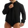 Hularka Mens One-Piece Turn-Down Collar Buttons Long Sleeves Shirts Top Bodysuit Jumpsuit Underwear Black Large view 2