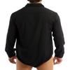 Hularka Mens One-Piece Turn-Down Collar Buttons Long Sleeves Shirts Top Bodysuit Jumpsuit Underwear Black Large view 4