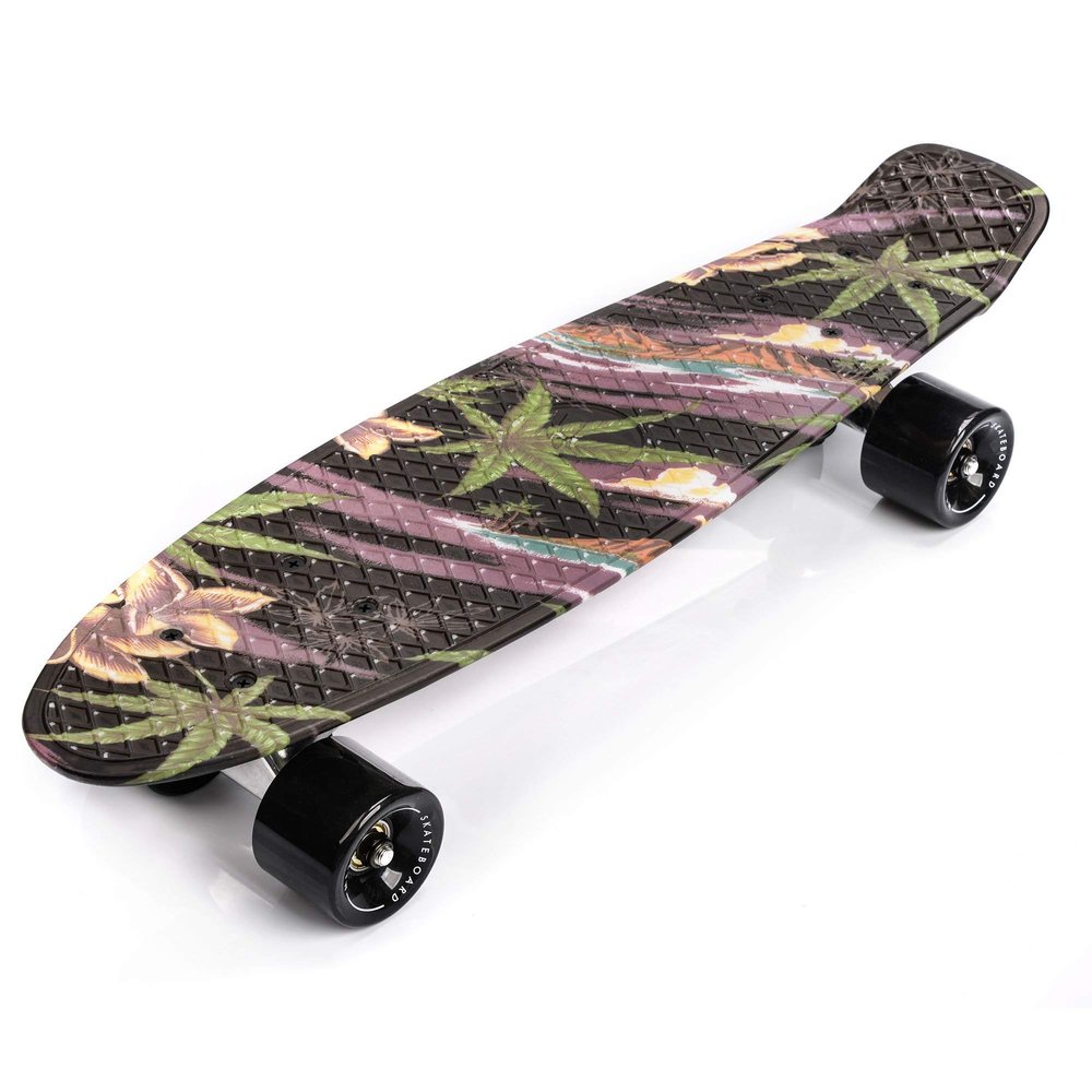 Skateboard Plastic Cruiser Ridge Mini Skate 22 Inches/56 cm Vintage Complete Skateboard (Flowers Black)