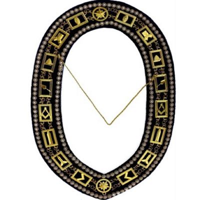 Blue Lodge Working Tools - Rhinestones Chain Collar - Gold/Silver on Blue + Free Case (Gold)
