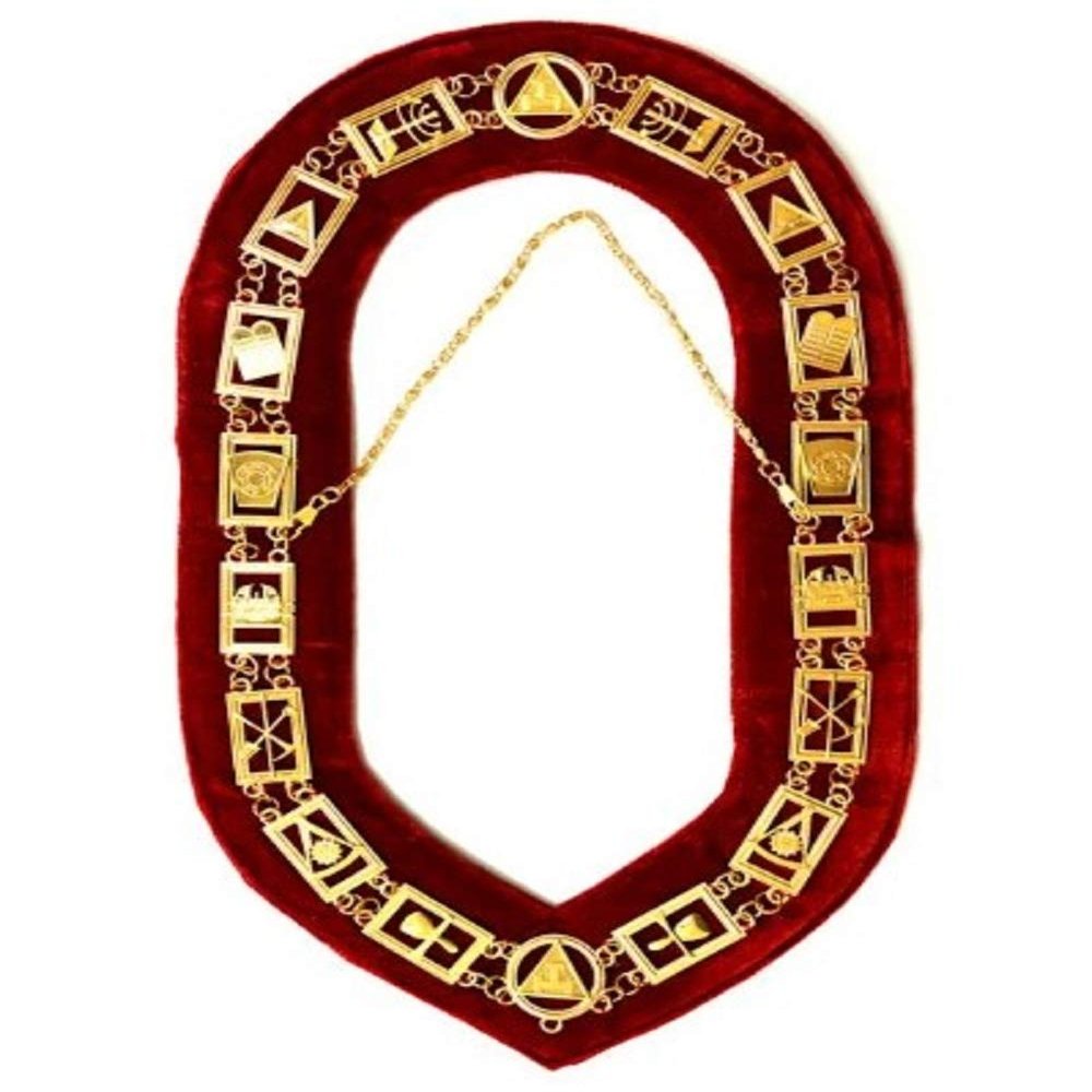Royal Arch - Masonic Chain Collar - Gold/Silver On Red + Free Case (Gold)