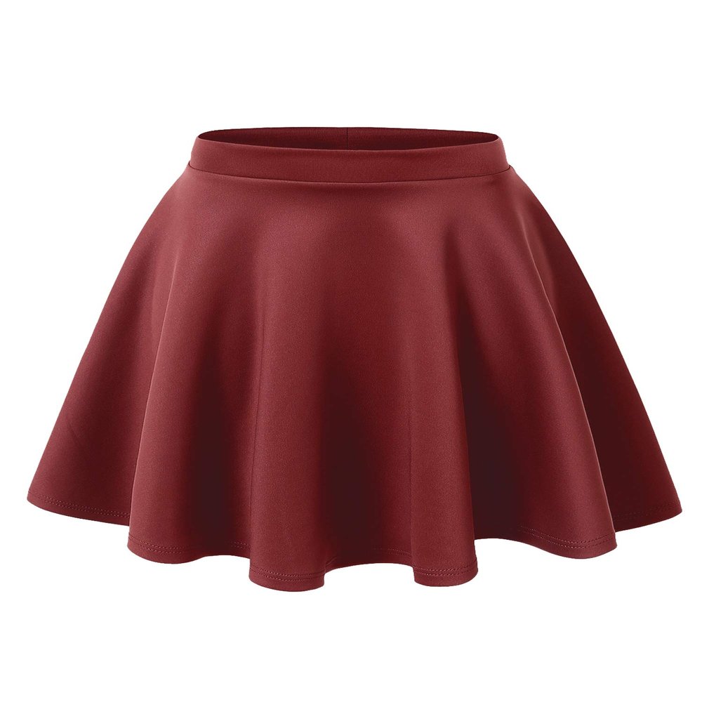 MBJ WB211 Women's Basic Versatile Stretchy Flared Skater Skirt for Girl M Wine