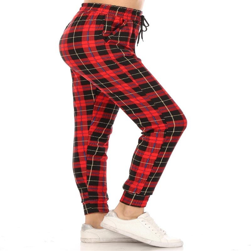 Leggings Depot Women's High Waist Print Jogger Track Pants with Pockets-S650, Holiday Plaid, Large