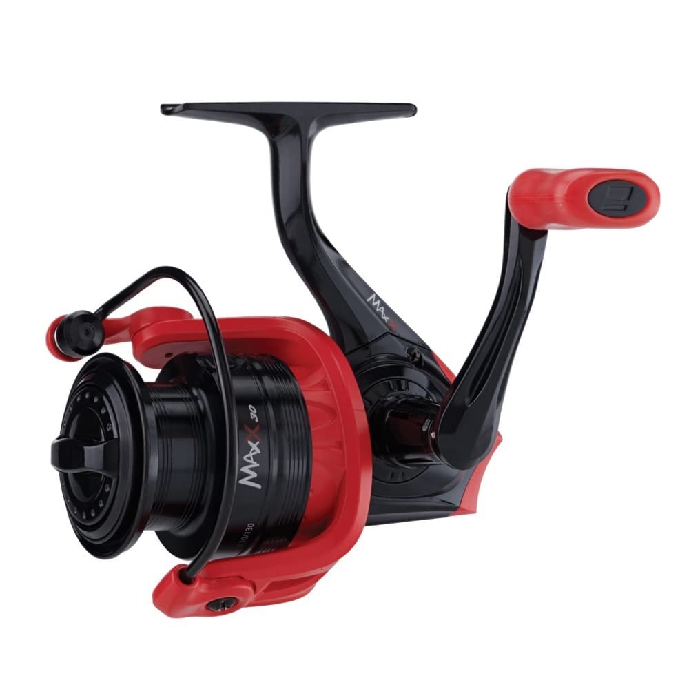 Abu Garcia Max X Spinning Reel, Size 20 (1523250), 3 Ball Bearings + 1 Roller Bearing Provides Smooth Operation, Felt Front Drag, Max of 14lb | 6.4kg,Red