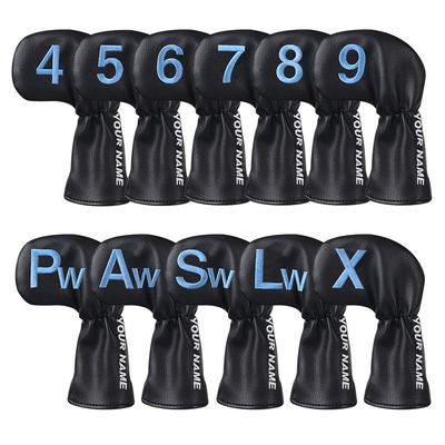 Craftsman Golf 11pcs /Set Leather Black Iron Covers Headcover with Large Blue No. Custom Version with Your Name (Custom)