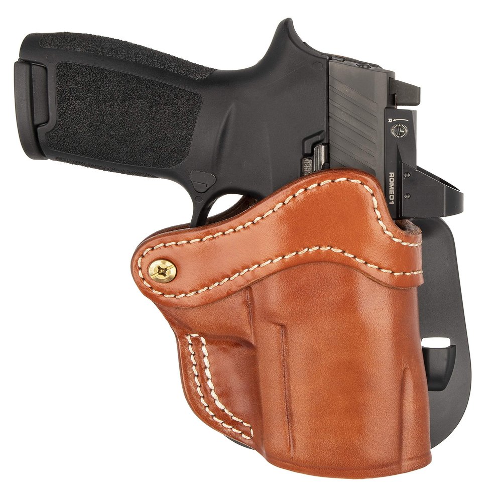 1791 GUNLEATHER P320c Paddle Holster - Optic Ready OWB CCW Leather Holster for Belts - Right Handed - HK VP9sk, P2000, 45c, SIG P229c and Most compacts w. Rails