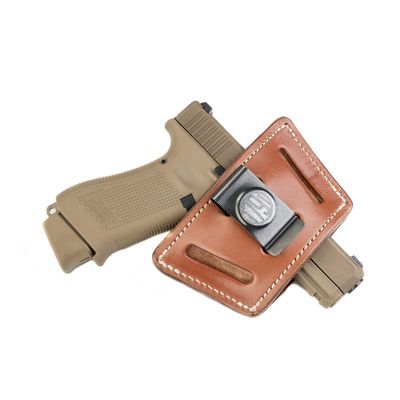 1791 Universal Leather Gun Holster, OWB/IWB CCW Holster, Right and Left Handed - Fits Glock, HK, SIG Walther (Large - Classic Brown)