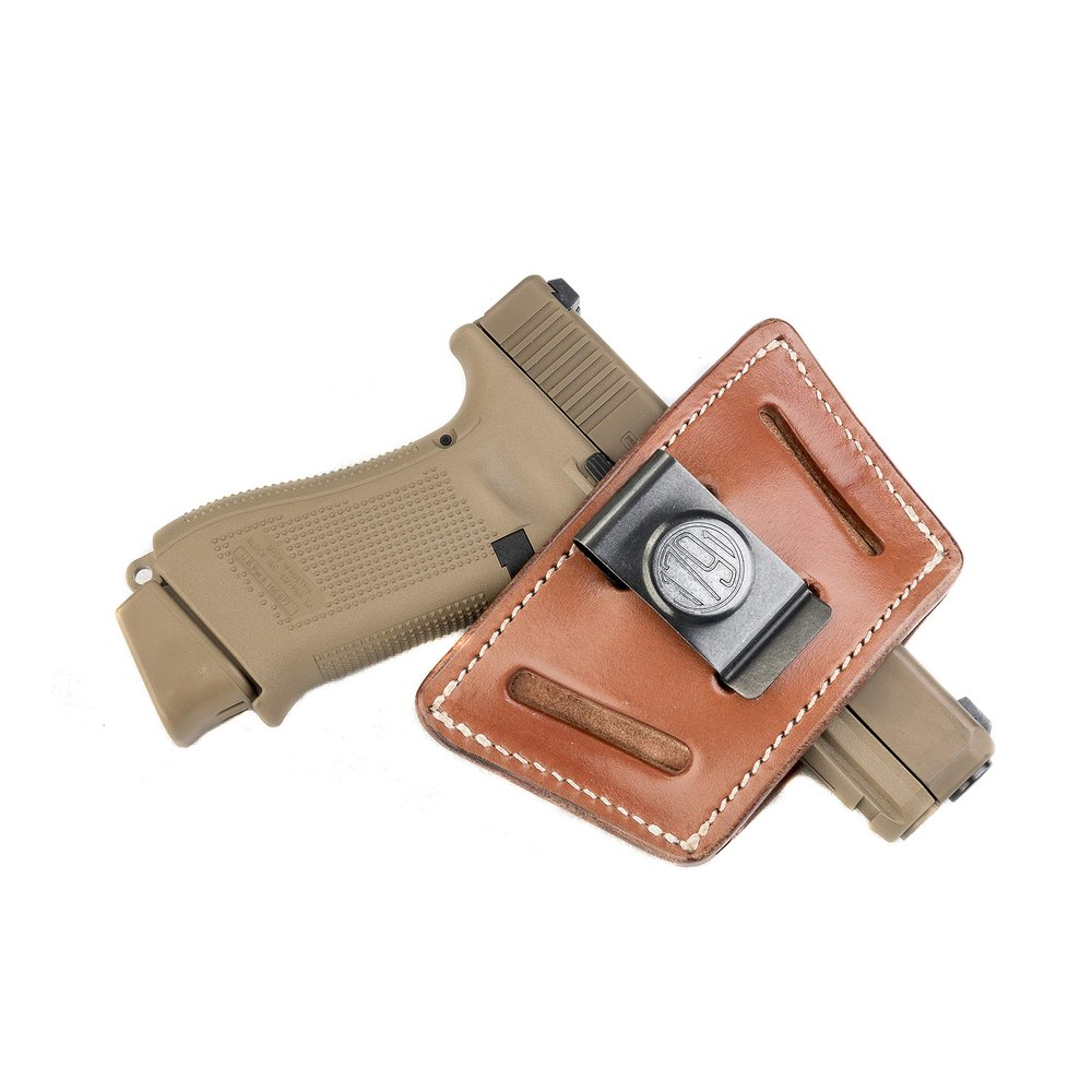 1791 Universal Leather Gun Holster, OWB/IWB CCW Holster, Right and Left Handed - Fits Glock, HK, SIG Walther (Large - Classic Brown)