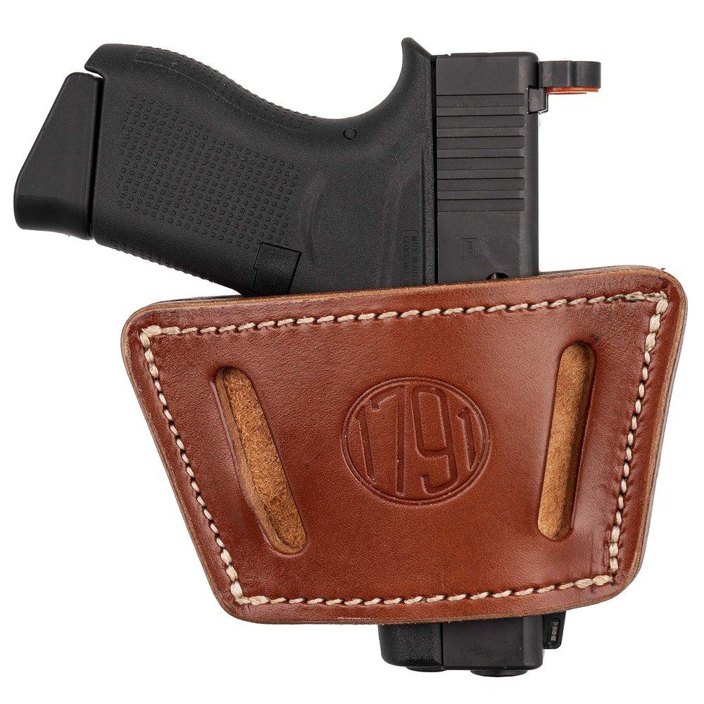 1791 Universal Leather Gun Holster, OWB/IWB CCW Holster, Right and Left Handed - Fits Glock, HK, SIG Walther (Medium - Classic Brown)