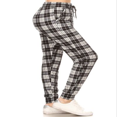 JGAX-S576-2X Muted Plaid Print Jogger Track Pants w/Pockets, 2X
