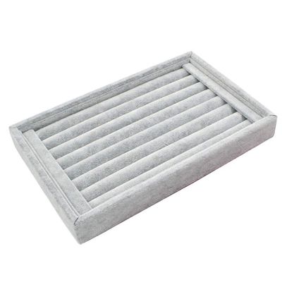 1 Piece Velvet 7 Slots Ring Earrings Trays Showcase Display Jewelry Organizer Stud Earring Holder Jewelry Organizer Tray Display Showcase Drawer Insert, Gray