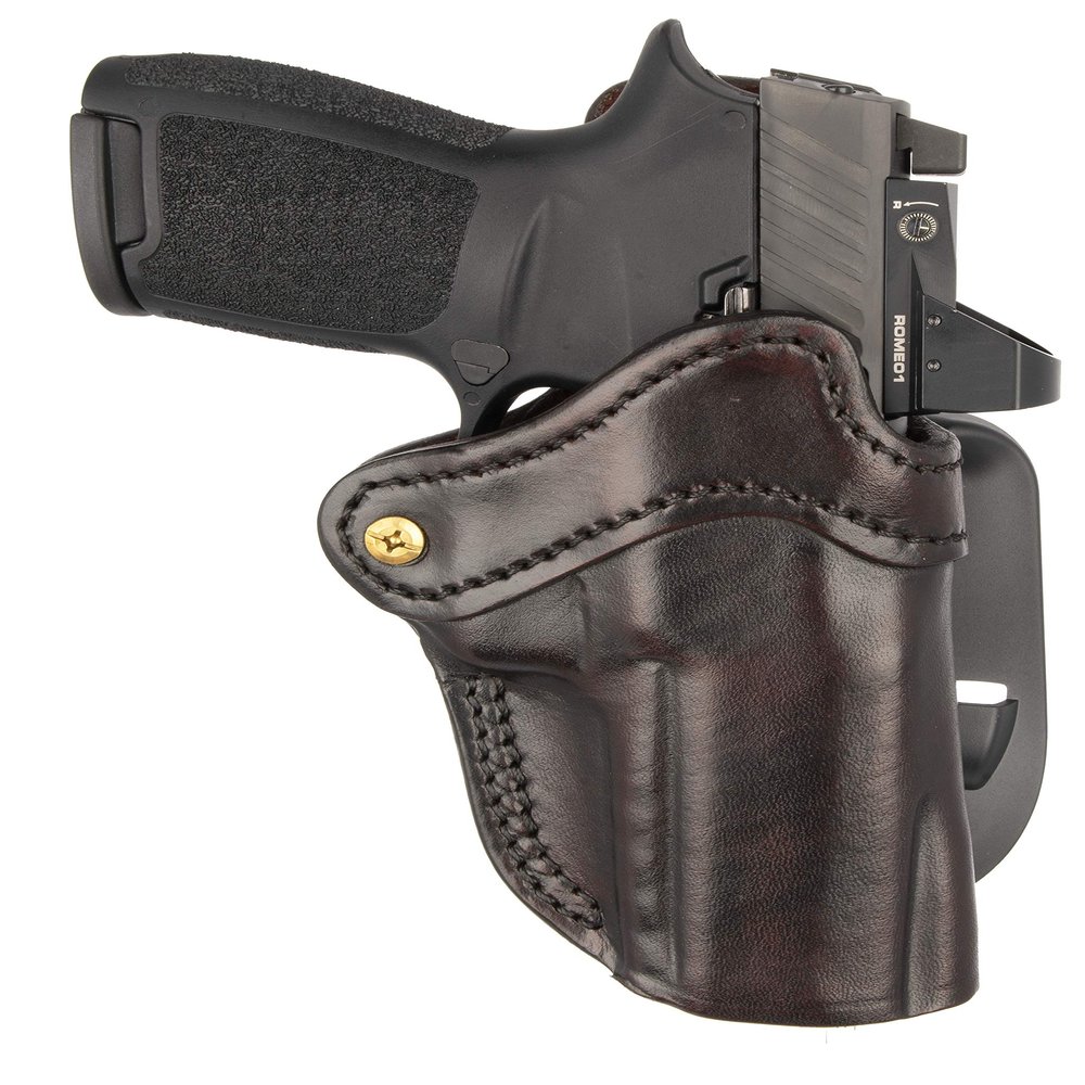 1791 GUNLEATHER P320 Paddle Holster - Optic Ready OWB CCW Leather Gun Holster for Belts - Right Handed - fits G43 Sig SP2022, P227, H&K VP40, P30L