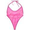 YONGHS Women's See Through Mesh One Piece Swimsuit Halter Neck Backless Bodysuit Flirty Swimwear Rose One Size view 3