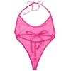 YONGHS Women's See Through Mesh One Piece Swimsuit Halter Neck Backless Bodysuit Flirty Swimwear Rose One Size view 4