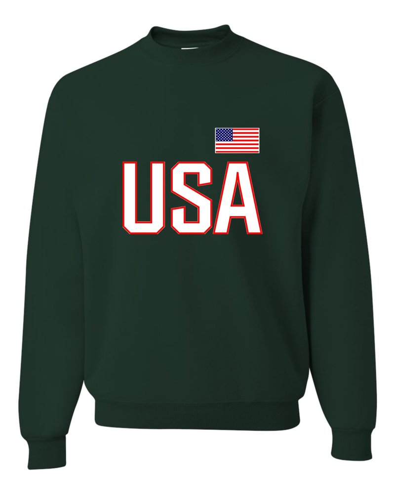 Go All Out Small Forest Green Mens USA National Pride Sweatshirt Crewneck
