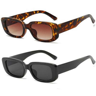 Dollger Rectangle Sunglasses for Women Men Trendy 90s Retro Sunglasses chunky Square Small Frame Retro Tortoise shell Black sunglasses