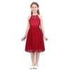 LiiYii Big Girls Formal Party Wedding Bridesmaid Long Dress Halter Lace Chiffon Flower Dress Prom Evening Gown Red 6 Years view 1