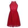 LiiYii Big Girls Formal Party Wedding Bridesmaid Long Dress Halter Lace Chiffon Flower Dress Prom Evening Gown Red 6 Years view 2