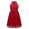 LiiYii Big Girls Formal Party Wedding Bridesmaid Long Dress Halter Lace Chiffon Flower Dress Prom Evening Gown Red 6 Years view 3