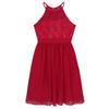 LiiYii Big Girls Formal Party Wedding Bridesmaid Long Dress Halter Lace Chiffon Flower Dress Prom Evening Gown Red 6 Years view 4