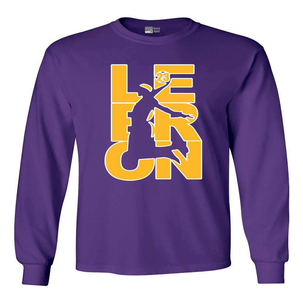 Beach Open Long Sleeve Adult T-Shirt L23 Fan 23 LA Basketball DT (XXX Large, Purple w/Gold White)