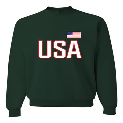 Go All Out Medium Forest Green Mens USA National Pride Sweatshirt Crewneck