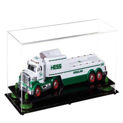 Better Display Cases Versatile Clear Acrylic Trucks, Trains and Rockets Display Case - Large Rectangle Box with Clear Case, Green Risers and Black Base 17" x 6" x 7" (A019/V46)
