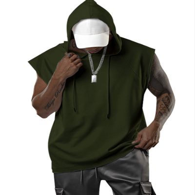 Aixdir Sleeveless Shirts for Men Hoodie Sleeveless Workout Tanks Top Muscle Shirt Army Green