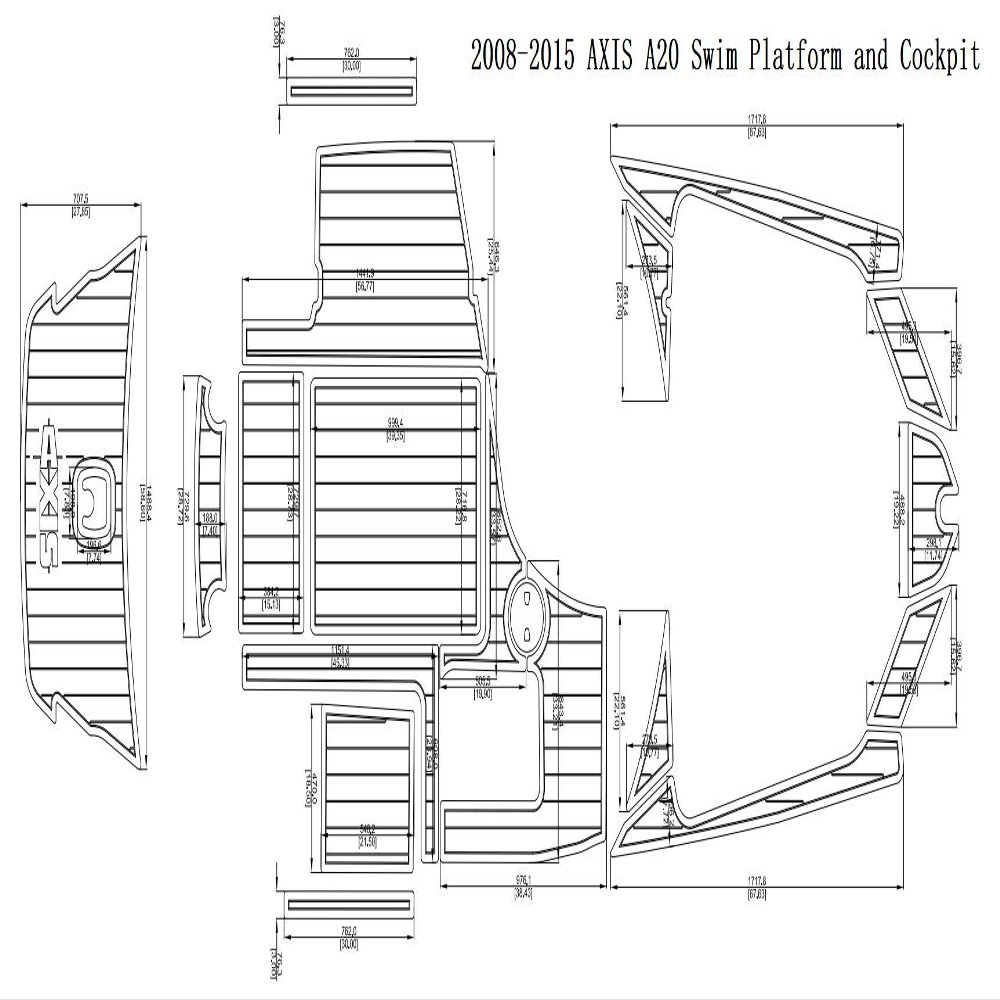 JZ 2008  2015 Axis A20 Swim Step & Cockpit Pad Boat EVA Teak Decking 1/4" 6mm (Brown+Black)