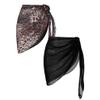 Ekouaer 2 Pieces Women Beach Sarongs Sheer Cover Ups Chiffon Bikini Wrap Skirt for Swimwear,Black/Leopard,Small view 1