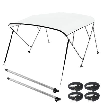 Seamander 3 Bow Marine Grade Polyester Boat Bimini Top, 600D Solution-Dyed Canvas, 4 Adjustable Nylon Straps, 2 Rear Support Poles, 13 Sizes, 10 Colors (4 Bow 8'L x 54" H x 85"-90" W,White)