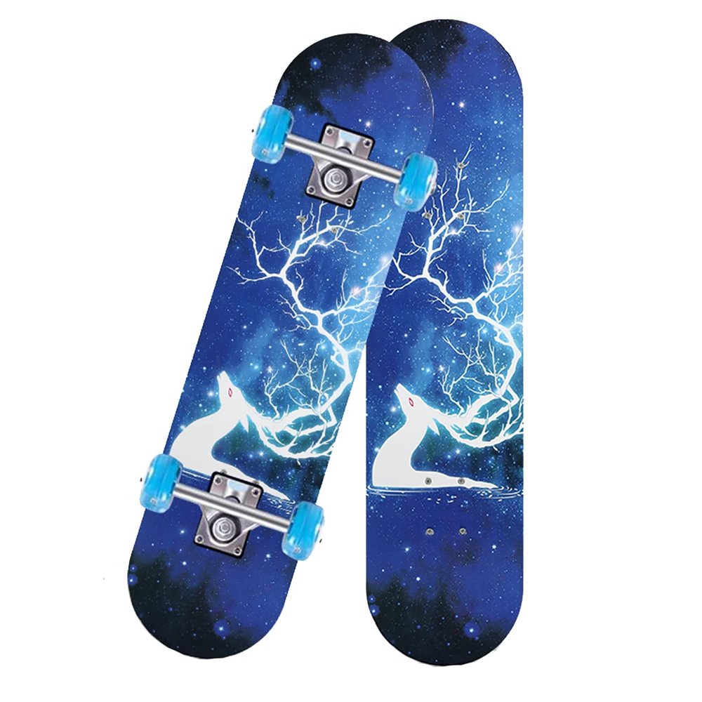 Rff Skateboard Four-Wheeled Scooter 7-Layer Maple Deck Professional Skateboard, Double-Sided Pattern 100A PU Brush Street Wheel, Birthday Gifts, Beginner, Teenager, Girl, boy, Suitable for Children