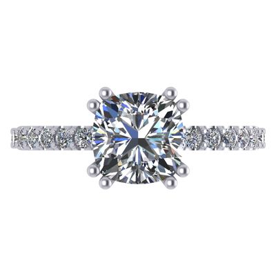 NANA Jewels Silver 7mm (2ct) Cushion Cut Pure Brilliance Zirconia Solitaire w/sides Eng Ring-Rhodium Plated-Size 9.5