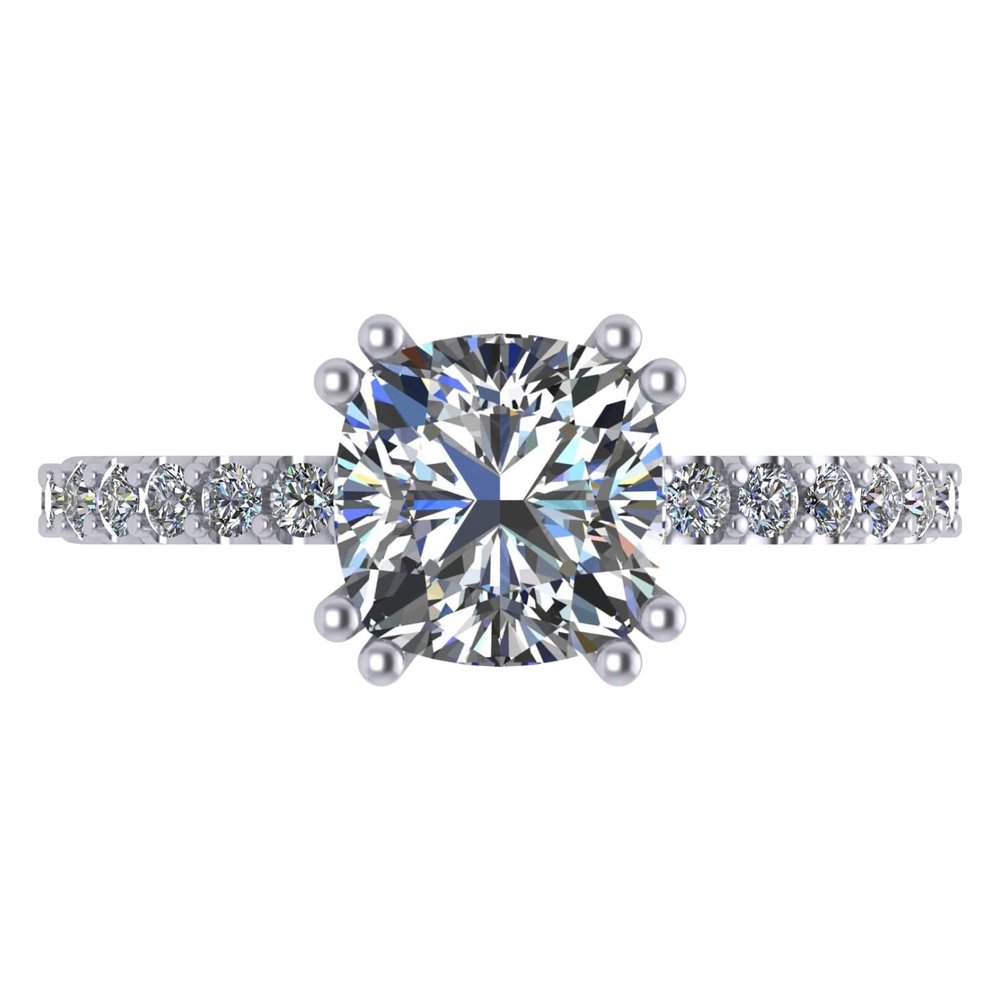 NANA Jewels Silver 7mm (2ct) Cushion Cut Pure Brilliance Zirconia Solitaire w/sides Eng Ring-Rhodium Plated-Size 9.5