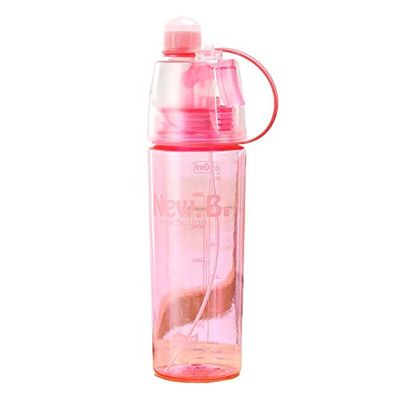 DUOER New 400/600Ml 3 Color Solid Plastic Spray Cool Summer Sport Water Bottle Portable Climbing Outdoor Bike Shaker My Water Bottles (Capacity : 600ml, Color : Pink)