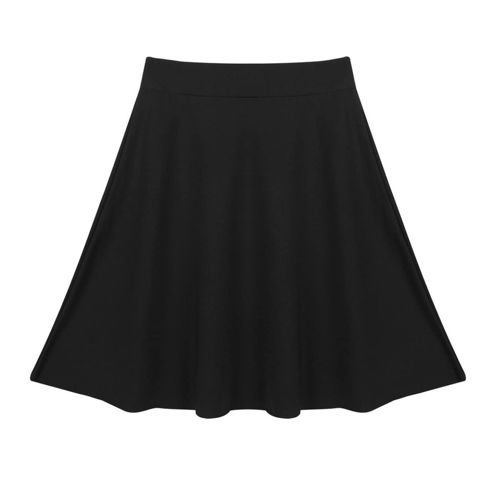 QinCiao Girls Knee Length High Waist A-Line Pleated Skater Skirt Plain Casual School Uniform Party Dance Modest Skirts Black 8