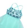 QinCiao Girls Kids Sequins Camisole Ballet Dance Tutu Dress Ballerina Gymnastic Leotard Asymmetrical Skirt Fairy Costume Mint Green 7-8 view 4