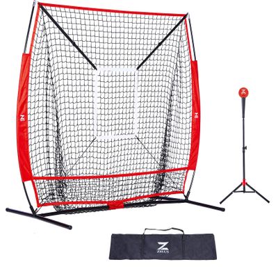 ZELUS Baseball Net Kit with Tee and Strike Zone, 5x5ft Softball Training Equipment for Hitting & Pitching, Portable Indoor Outdoor Batting Practice Net with Storage Bag and Baseball