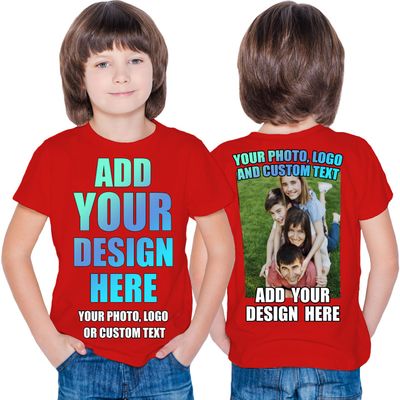 Design Your Own Custom 2 Sided Front and Back Printed Kids T Shirt Add Image Text or Photo (3-4 Years Red Multi Color)