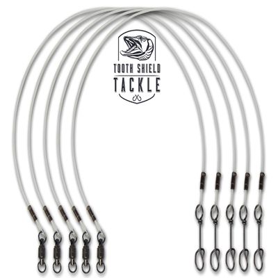 5 Pack 80 lb. 12" Premium Fluorocarbon Tooth Shield Tackle Musky Leaders Muskie Pike Leader (Fastach Clip)