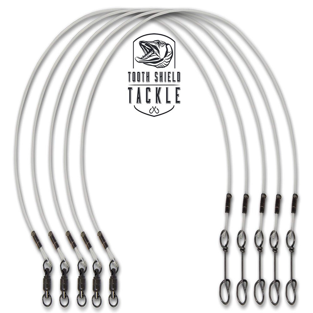 5 Pack 80 lb. 12" Premium Fluorocarbon Tooth Shield Tackle Musky Leaders Muskie Pike Leader (Fastach Clip)