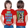 Design Your Own Custom 2 Sided Front and Back Printed Kids T Shirt Add Image Text or Photo (14-15 Years Red Multi Color) view 1