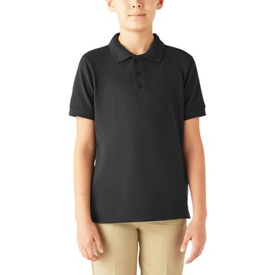 Dickies Boys' Short Sleeve Pique Polo, Black, XX-Small