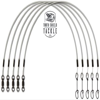 5 Pack 100 lb. 12" Premium Fluorocarbon Tooth Shield Tackle Musky Leaders Muskie Pike Leader (Fastach Clip)