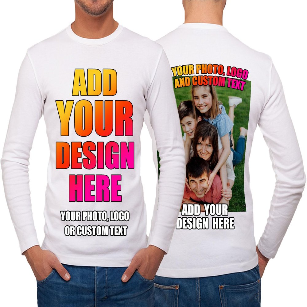 Design Your Own Custom 2 Sided Front and Back Printed Mens T Shirt Add Image Text or Photo (L White Multi Color)