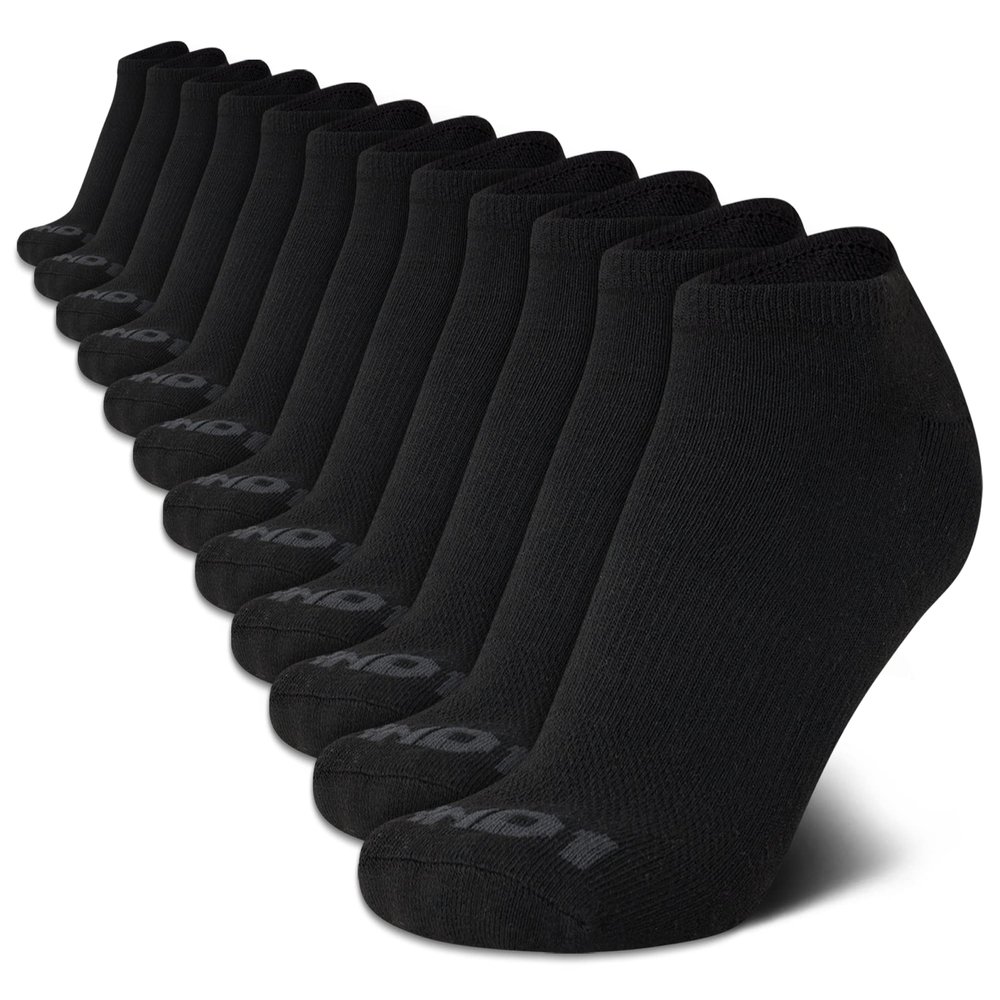 AND1 Mens Low Cut Socks - 12 Pack Performance Stretch Athletic Compression Sock for Men - Sports No Show Socks (6-12.5), Size 6-12.5, Black