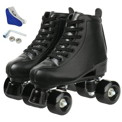 Gets Women's High-Top PU Leather Roller Skates - Four-Wheel Shiny Skates for Girls Unisex (Black Black Wheel, US: 8.5)