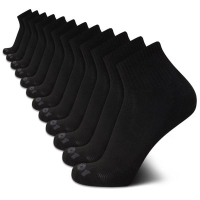 AND1 Mens Quarter Socks - 12 Pack Moisture Wicking Breathable Cushioned Athletic Performance Ankle Socks for Men (6-12.5), Size 6-12.5, Black